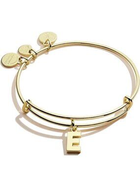 Initial E Expandable Bangle Initials Letter Charm Bracelet, Shiny Finish
